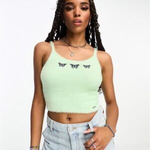 Hollister Womens Butterfly cropped fuzzy tank size small green